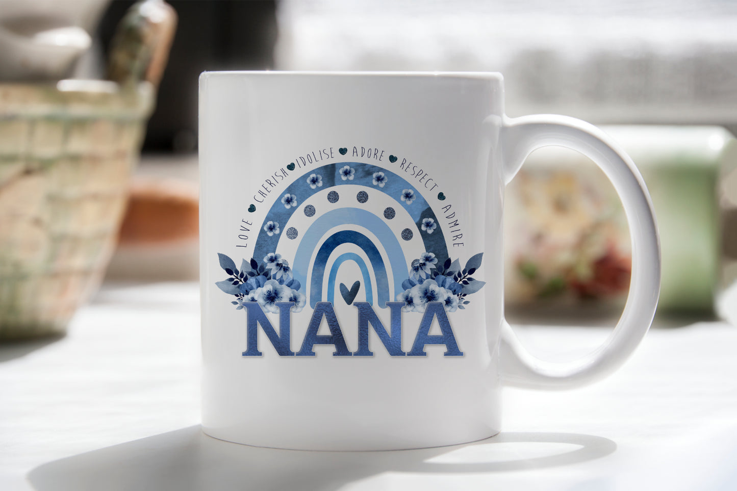 Personalised Mother's Day Mug - Blue Floral Rainbow