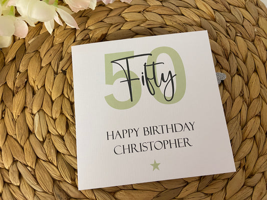Personalised Birthday Card Green Age Star