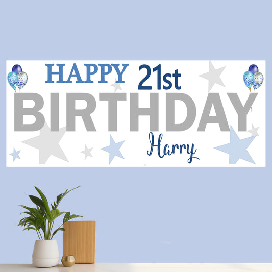 Personalised Birthday Party Banner Blue Stars