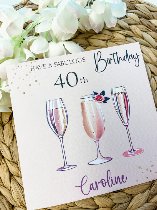 Personalised Birthday Card Peach Champagne Cocktails Trio
