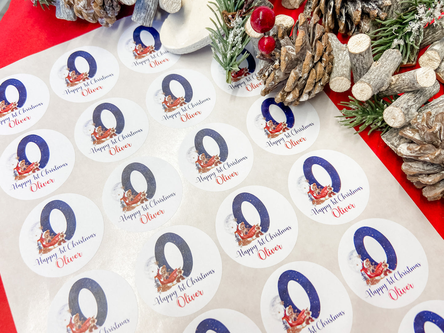 Personalised Christmas Stickers, Gift Labels, Name Stickers Blue Initial Teddy Bear