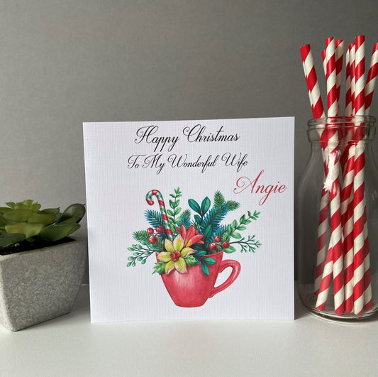 Personalised Handmade Christmas Card Festive Cup