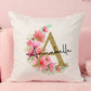 Personalised Cushion Gold Pink Floral Initial