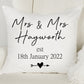 Personlaised Newlyweds Cushion Mr & Mrs, Mrs & Mrs, Mr & Mr