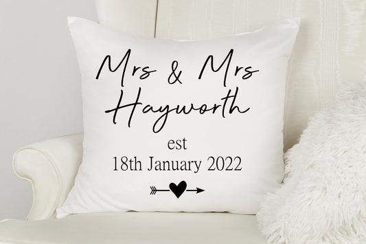 Personlaised Newlyweds Cushion Mr & Mrs, Mrs & Mrs, Mr & Mr
