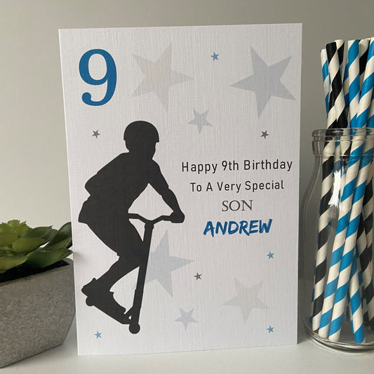 Personalised Boys Birthday Card Scooter Boy