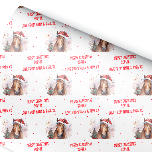 a wrapping paper with a picture of a dog wearing a santa hat