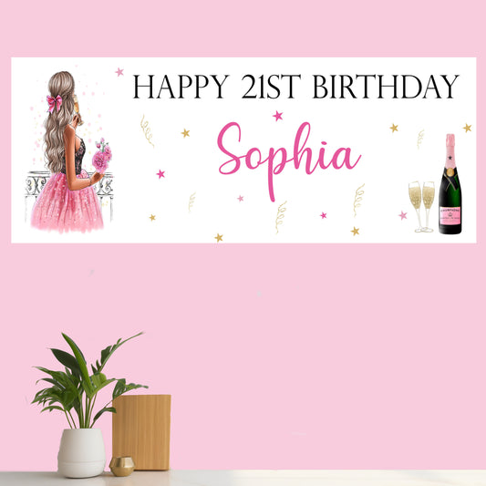 Personalised Birthday Party Banner Female Girl Pink Dress
