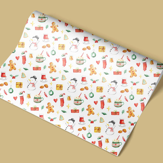 Christmas Wrapping Paper Snowman Gingerbread Stocking