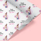 a birthday wrapping paper with a picture of a girl on it