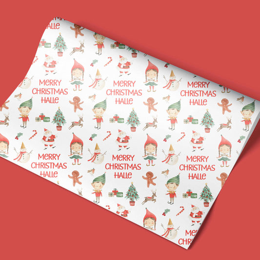 Personalised Christmas Wrapping Paper Elf Boy Girl Snowman Santa Gingerbread