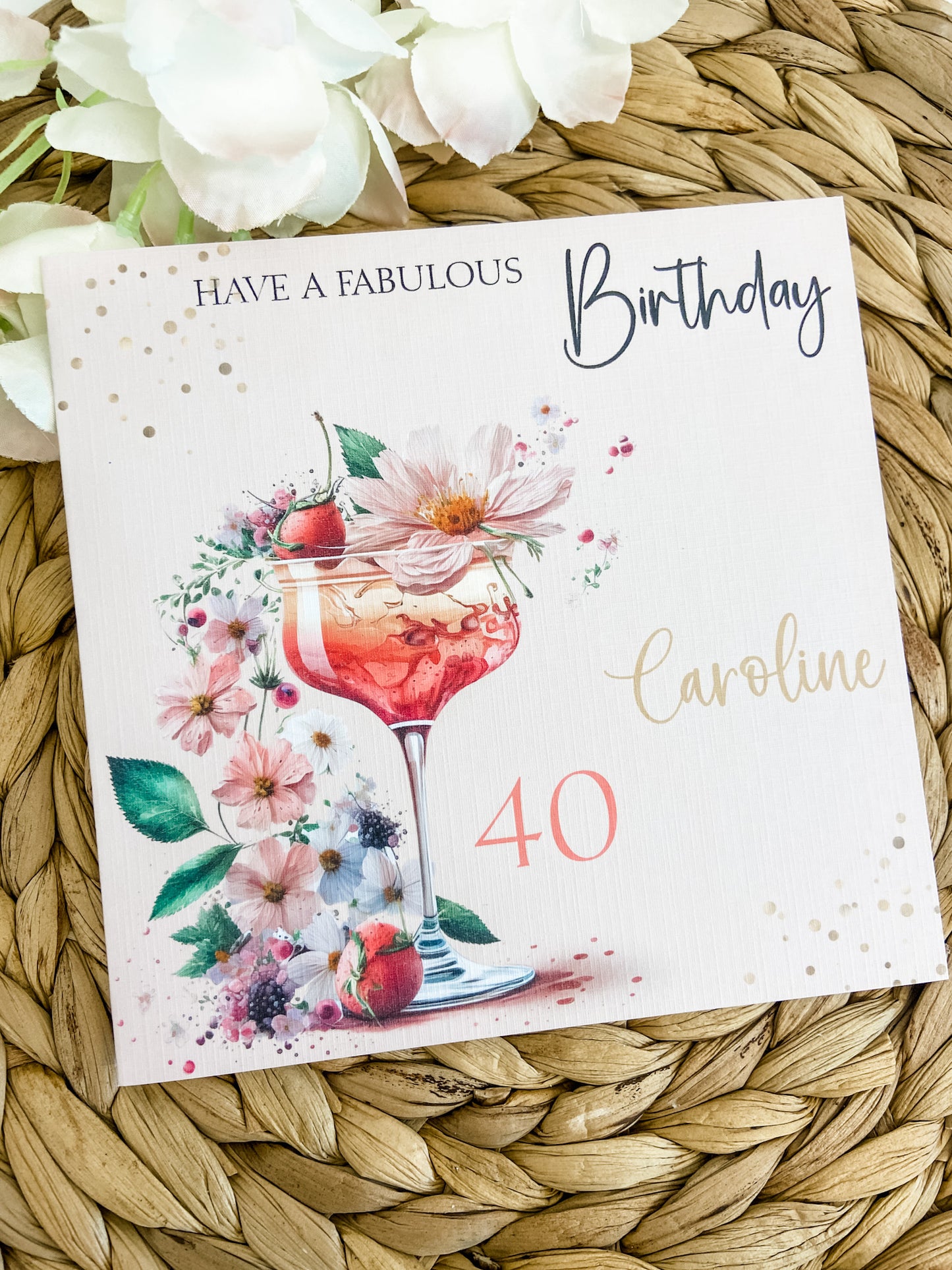 Personalised Birthday Card Peach Floral Cocktail