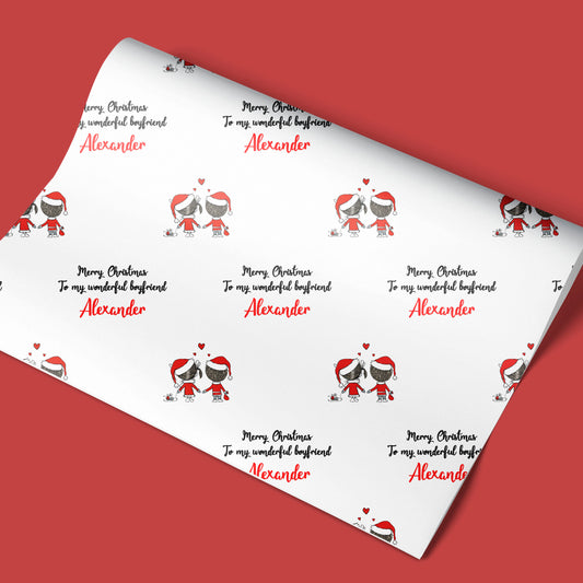 Personalised Christmas Wrapping Paper Cute Couple