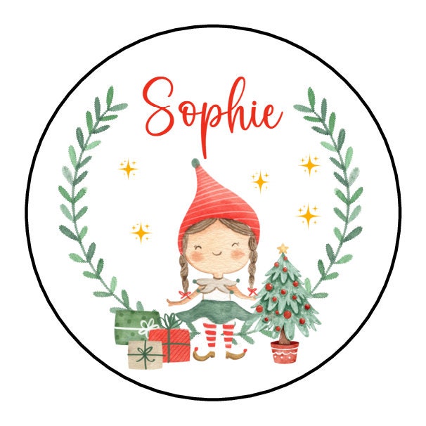 Personalised Elf Girl Christmas Stickers For Gift Wrapping Presents