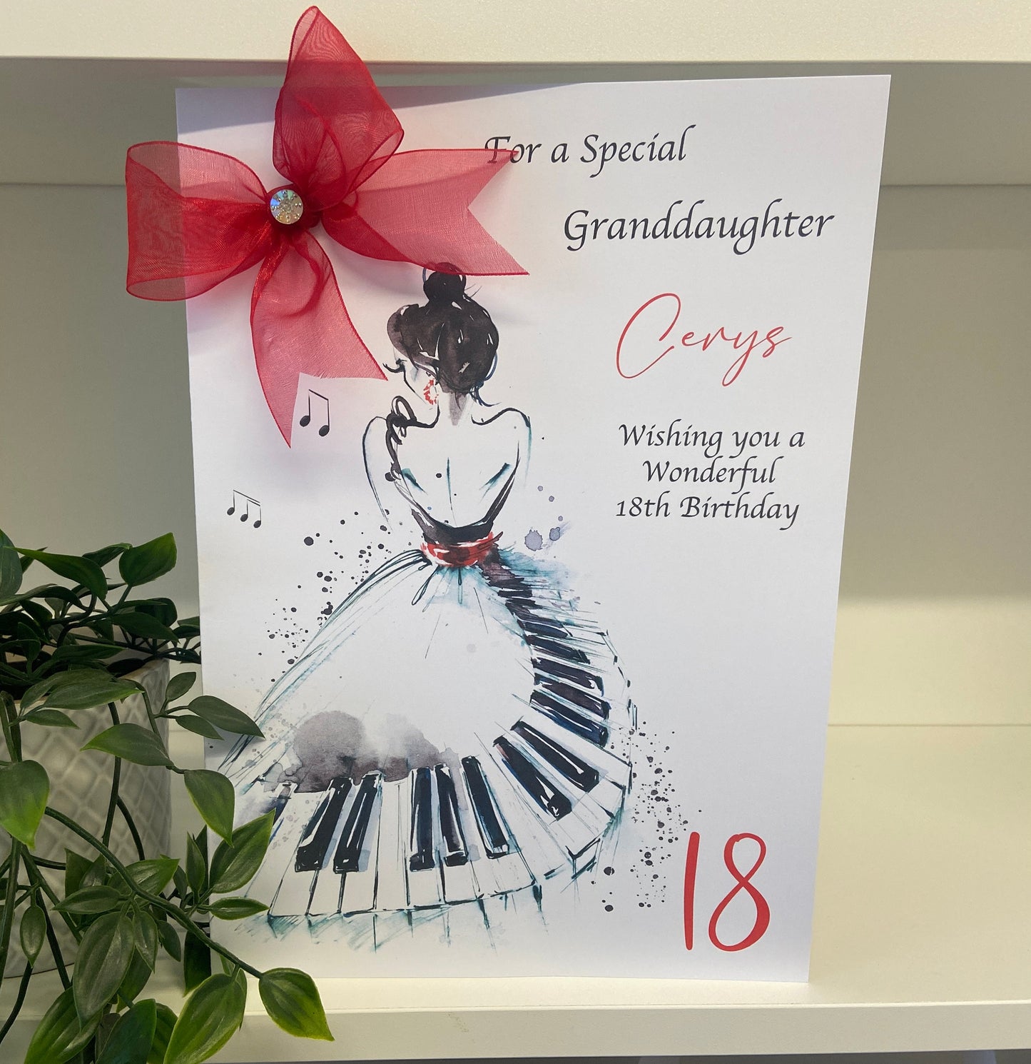 Personalised Birthday Card Female Music Piano