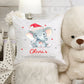 Personalised First Christmas Cushion Boy or Girl Watercolour Elephant, Gift, Home Decor