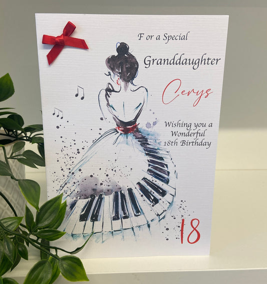 Personalised Birthday Card Female Music Piano