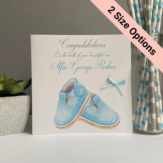 Personalised Handmade Congratulations New Baby Card Shoes Boy