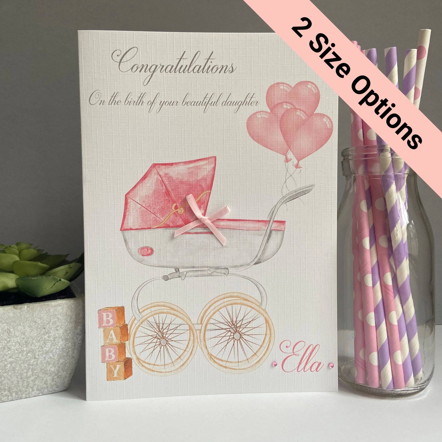 Personalised Handmade Congratulations New Baby Girl Card Pram