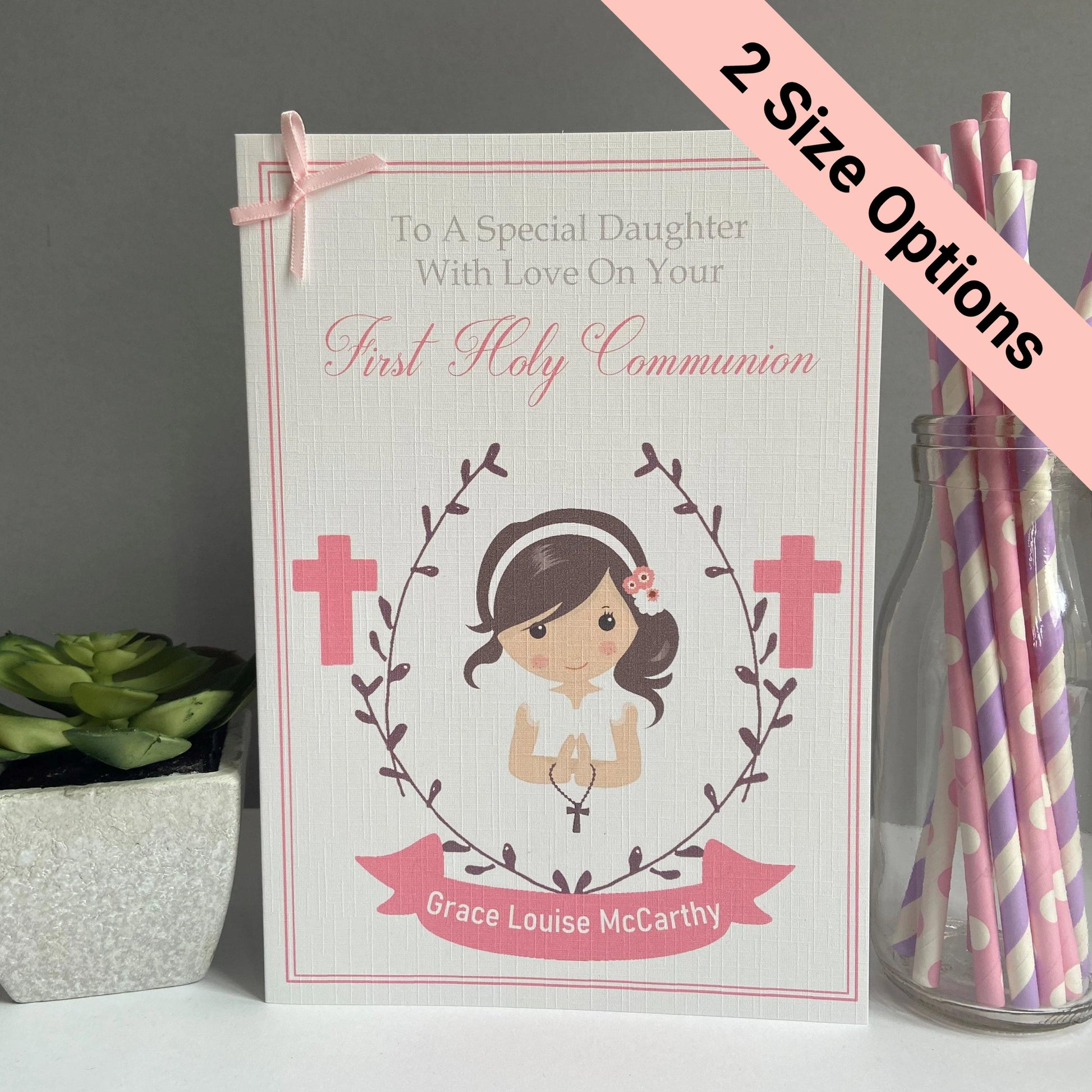 Personalised Handmade Firsty Holy Communion Card - 2 Size Options Daughter Granddaughter Confirmation Baptism Niece