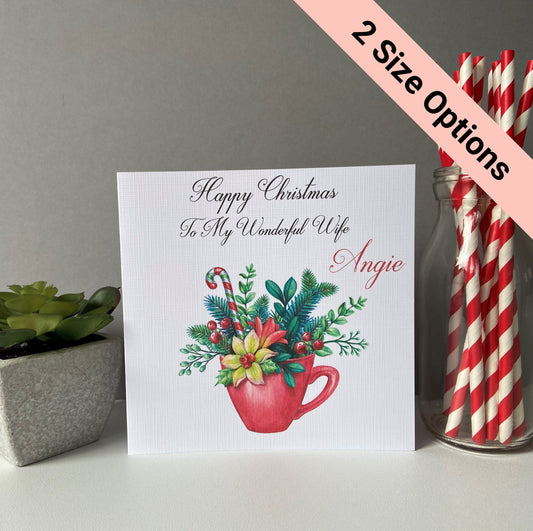 Personalised Handmade Christmas Card Festive Cup