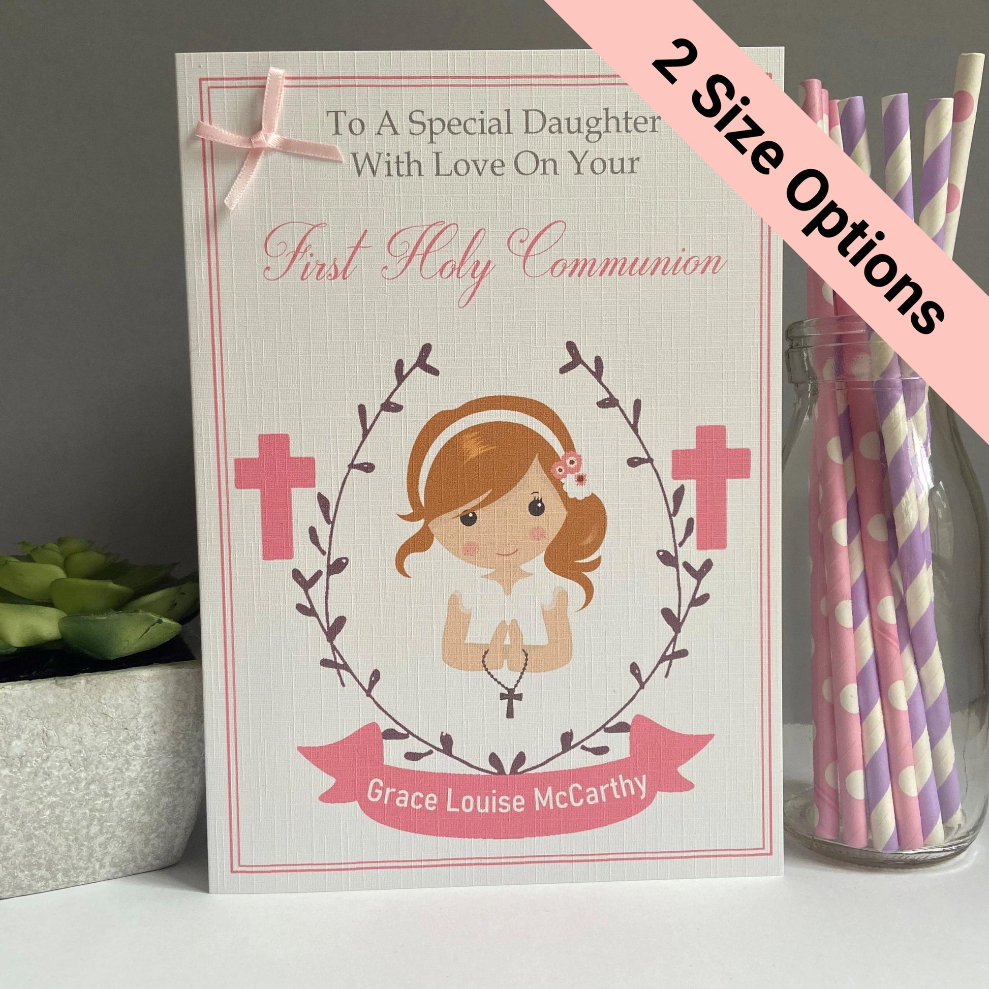 Personalised Handmade Firsty Holy Communion Card - 2 Size Options Daughter Granddaughter Confirmation Baptism Niece