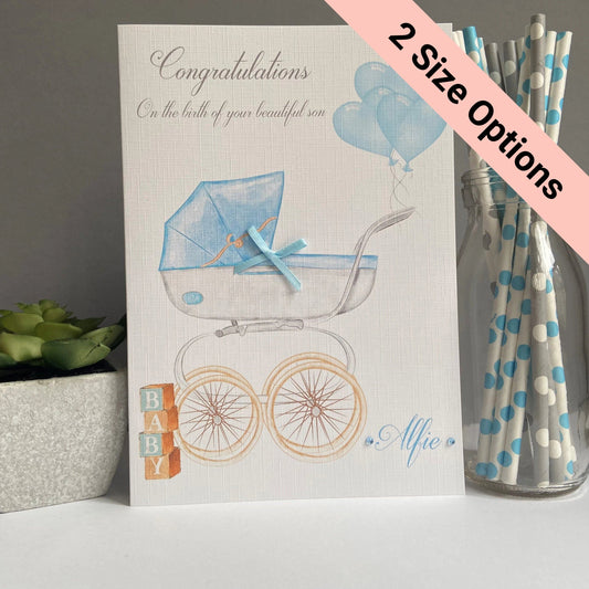 Personalised Handmade Congratulations New Baby Card Pram