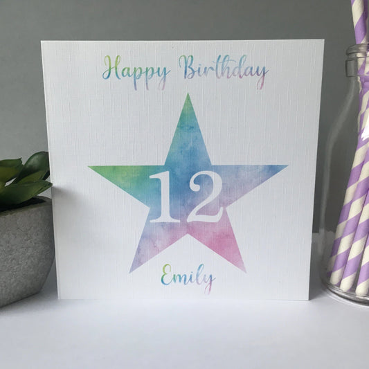 Personalised Girls Birthday Card Watercolour Star