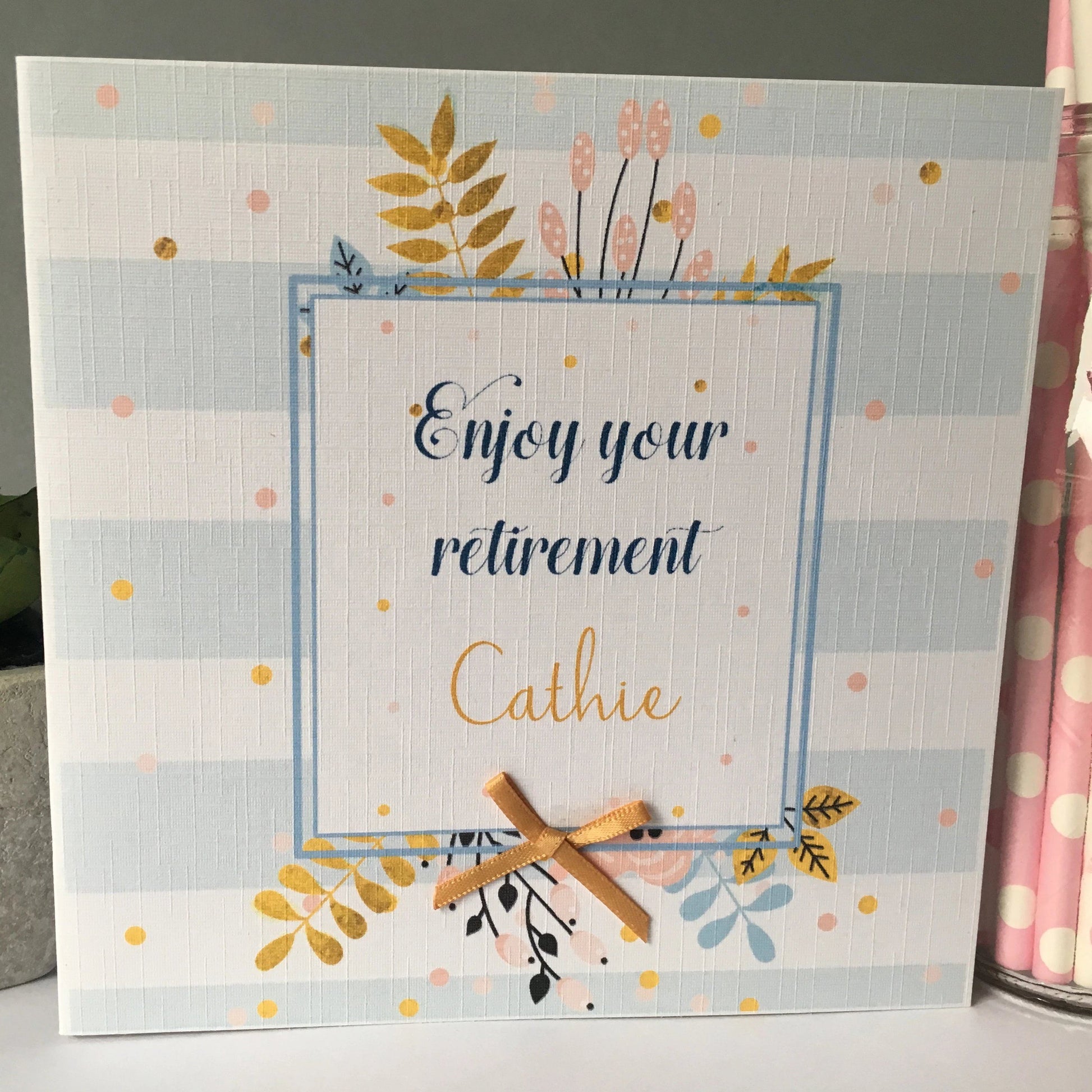 Personalised Handmade Retirement Card Floral Stripe
